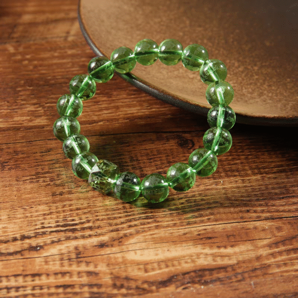 Natural olive green crystal bracelet green gemstone mysteria drum bracelet - Image 5