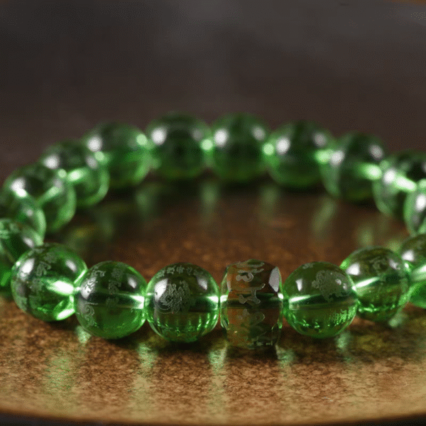 Natural olive green crystal bracelet green gemstone mysteria drum bracelet - Image 4