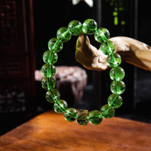 Natural olive green crystal bracelet green gemstone mysteria drum bracelet