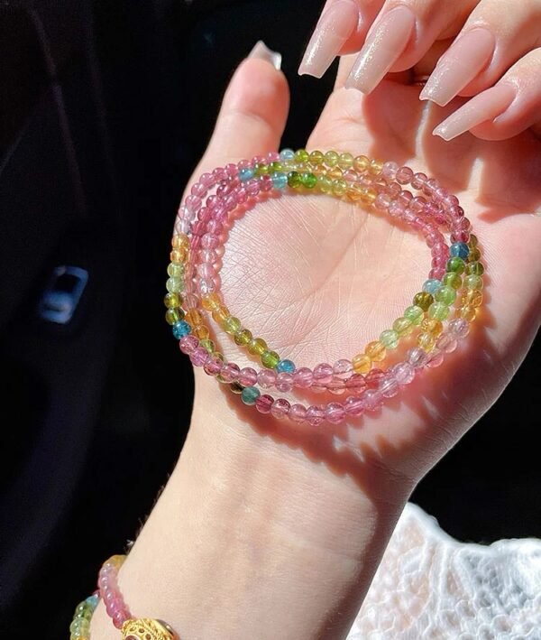Natural Brazilian old mine rainbow tourmaline bracelet. - Image 2