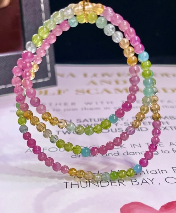Natural Brazilian old mine rainbow tourmaline bracelet. - Image 3