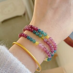 Natural Brazilian old mine rainbow tourmaline bracelet.
