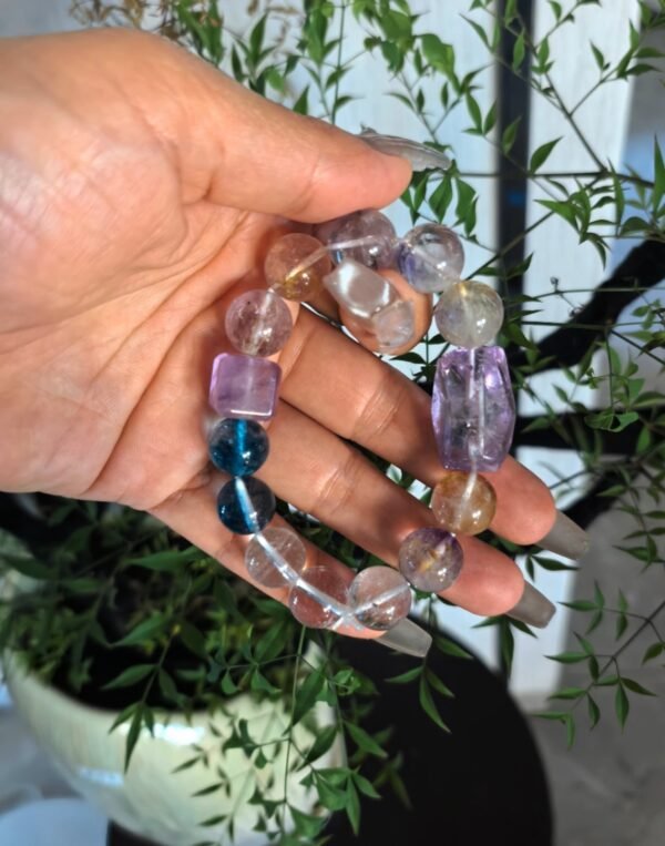 Natural Crystal Blue Gl + Purple Super Seven + White Crystals